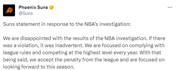 NBA:NBA官宣太阳违规招募被剥夺一个次轮 太阳：NBA我们很失望但接受处罚