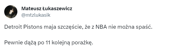 NBA:活塞惨遭11连败引热议NBA！球迷调侃运气不错：NBA没有降级制度