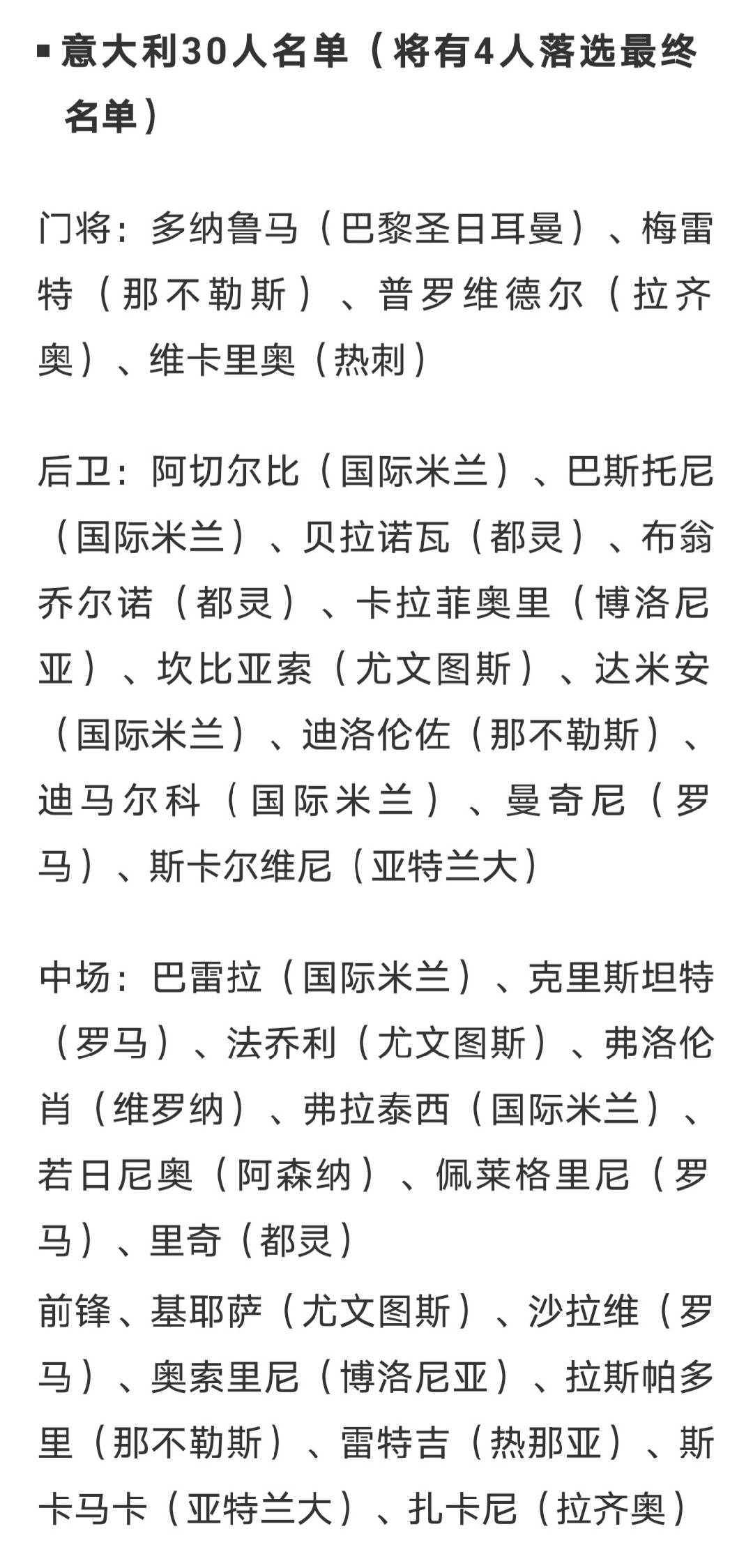 欧洲杯:剑指欧洲杯冠军！意大利30人大名单出炉欧洲杯，球迷：出线有点悬