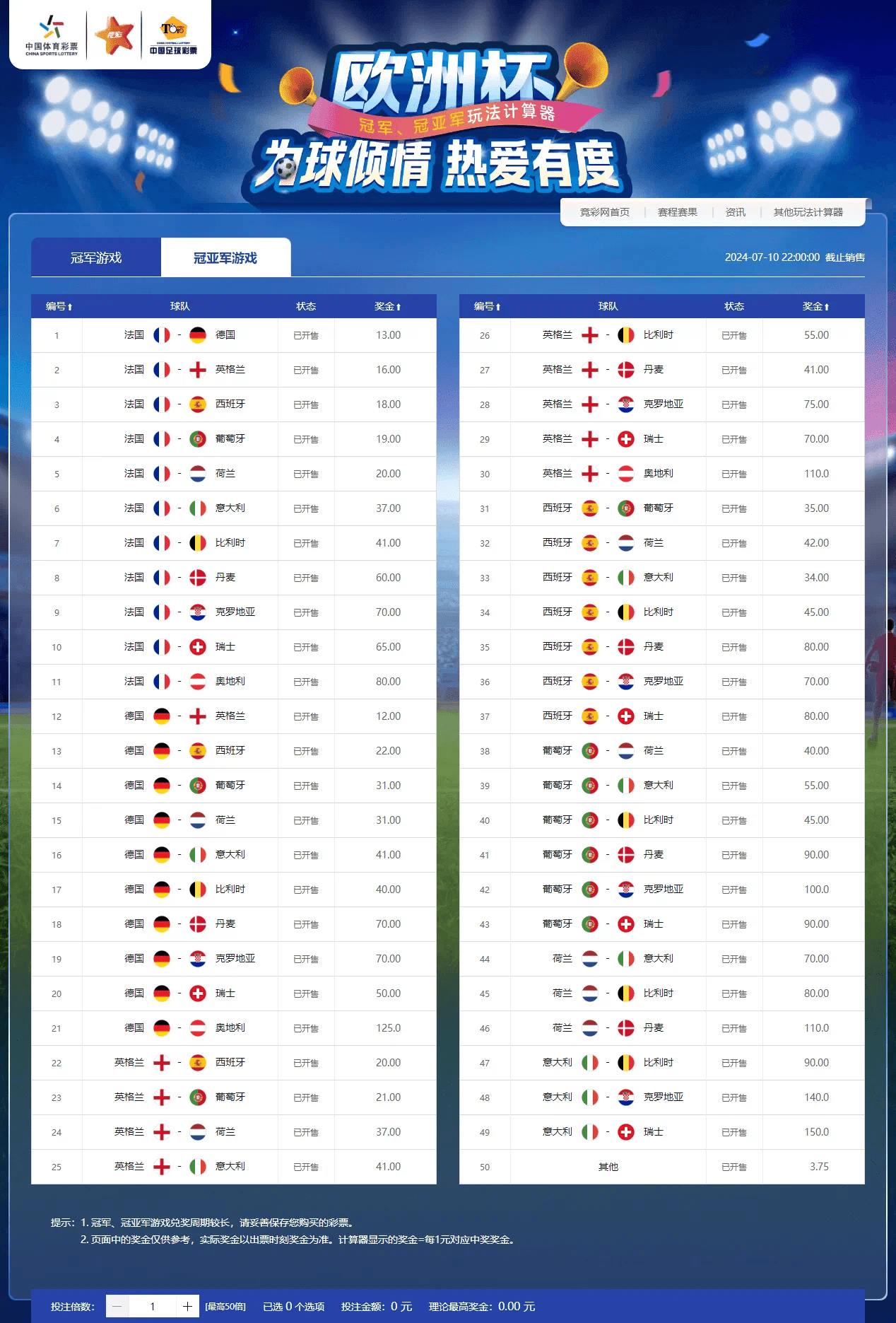 欧洲杯:体彩｜欧洲杯冠军、冠亚军竞猜游戏正式上线欧洲杯！